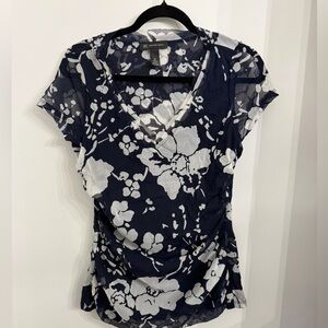 INC International Concepts Navy and White Floral Blouse
